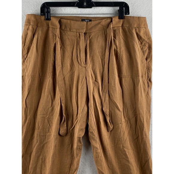 Ann Taylor Loft Pants Womens 14 Brown Paperbag Ankle Cuffed Tie Front Casual - Picture 2 of 16